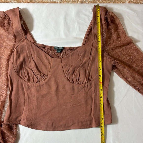Wild Fable Top Cropped Lace Long Sleeves Dressy Blouse Shirt Brown Size Medium - Picture 11 of 14